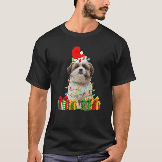 Xmas Shih Tzu Dog Christmas Lights Puppy Tシャツ (正面)