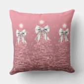 Xmas Sparkling Trees Blush Pink Faux White Bow  クッション (裏面)