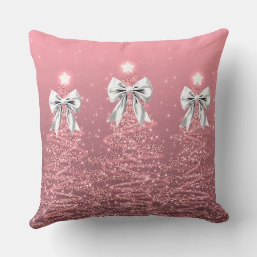 Xmas Sparkling Trees Blush Pink Faux White Bow  クッション (裏面)