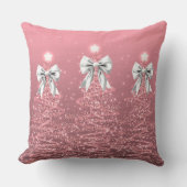 Xmas Sparkling Trees Blush Pink Faux White Bow  クッション (正面)