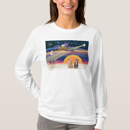 Xmas Star - ブラウンとオレンジのキジトラ猫（2匹） Tシャツ (正面)