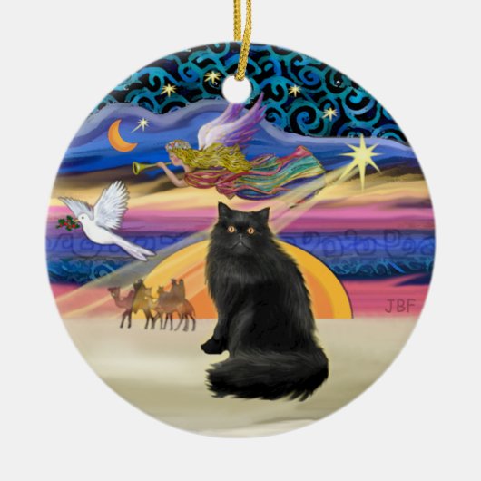 Xmas Star - 黒いペルシャ猫 セラミックオーナメント (正面)
