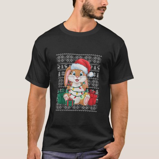Xmas Sweater Style Ugly Santa Hat Bunny Christmas  Tシャツ (正面)