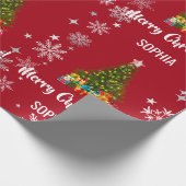 Xmas Tree Baubles Snowflakes Personalized Name ラッピングペーパー (角)