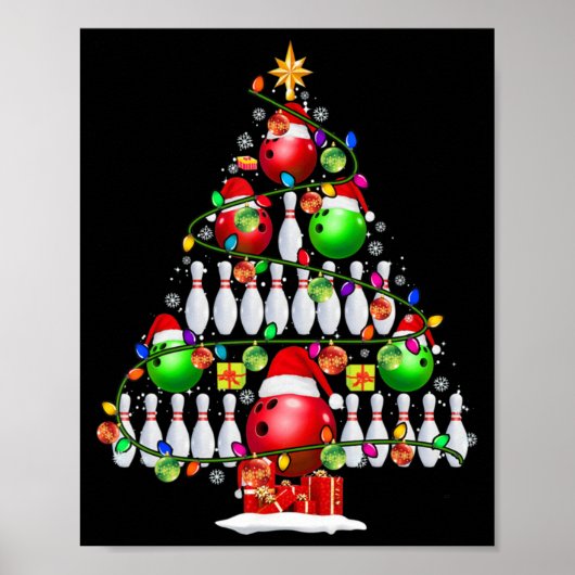 Xmas Tree Bowling Xmas Lights Santa Bowling Ball P ポスター (正面)