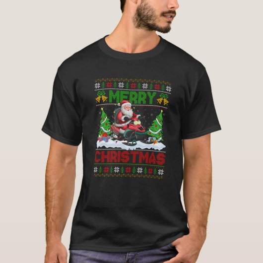 Xmas Tree Lighting Ugly Santa Hat Snowmobiling Chr Tシャツ (正面)