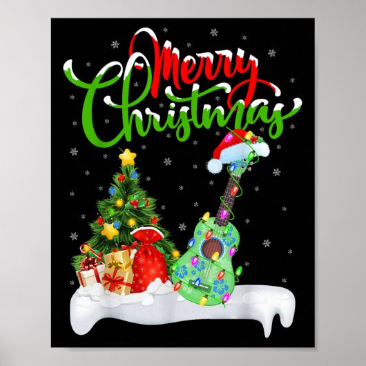 Xmas Tree Lights Santa Hat Musical Ukulele Guitar ポスター (正面)