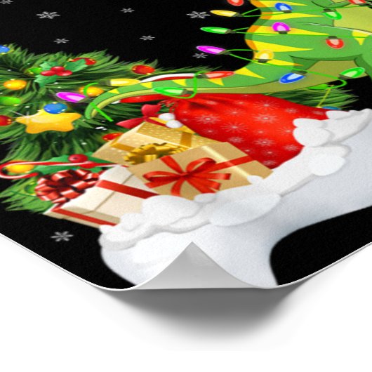 Xmas Tree Lights Santa Hat T Rex Dinosaur Christma ポスター (角)