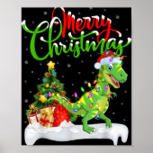 Xmas Tree Lights Santa Hat T Rex Dinosaur Christma ポスター (正面)