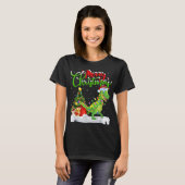 Xmas Tree Lights Santa Hat T Rex Dinosaur Christma Tシャツ (正面フル)