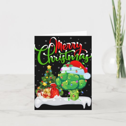 Xmas Tree Lights Santa Hat Vegetable Broccoli Chri カード (正面)