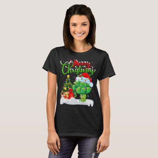 Xmas Tree Lights Santa Hat Vegetable Broccoli Chri Tシャツ (正面フル)