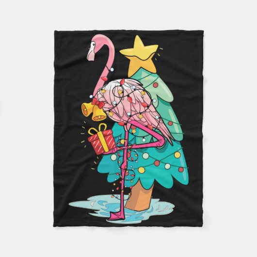 Xmas Tree Lights Tropical Flamingo Animal Christma フリースブランケット (正面)