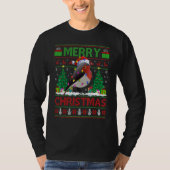 Xmas Tree Lights Ugly Santa American Robin Bird Ch Tシャツ (正面)