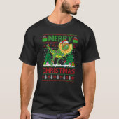 Xmas Tree Lights Ugly Santa Dilophosaurus Dinosaur Tシャツ (正面)