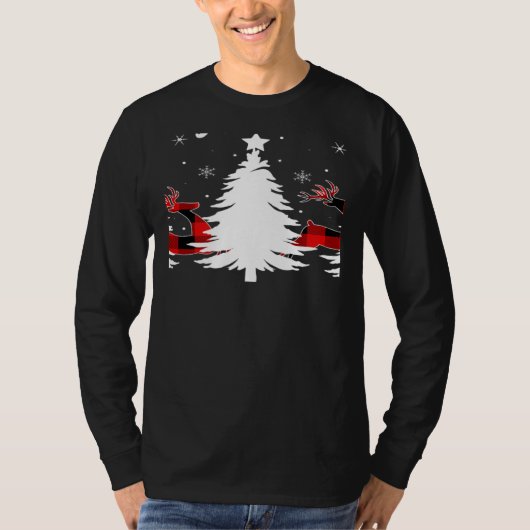 Xmas Tree Red Buffalo Plaid Reindeer Merry Christm Tシャツ (正面)