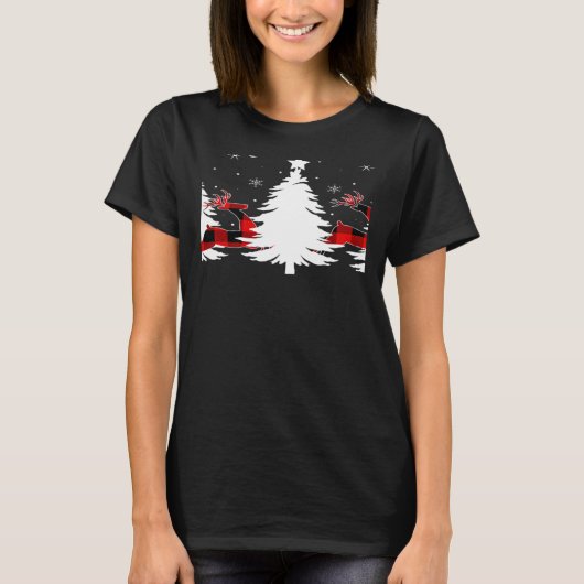 Xmas Tree Red Buffalo Plaid Reindeer Merry Christm Tシャツ (正面)