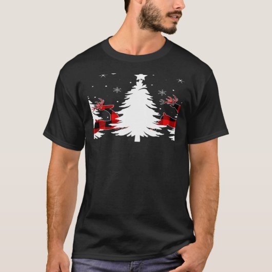 Xmas Tree Red Buffalo Plaid Reindeer Merry Christm Tシャツ (正面)