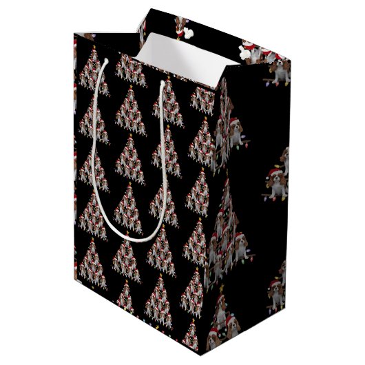 Xmas Tree Santa Cavalier King Charles Spaniel Dog  ミディアムペーパーバッグ (裏面アングル)