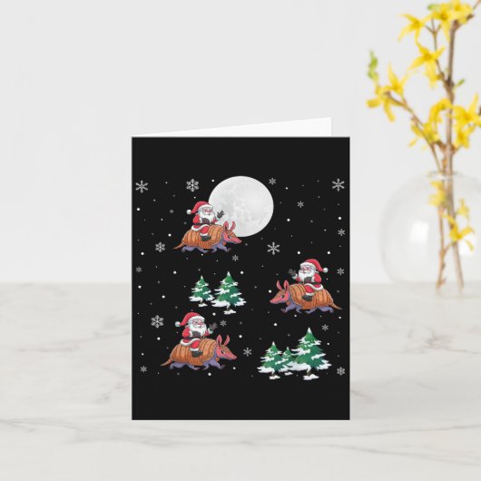 Xmas Tree Santa Riding Armadillo Funny Christmas  カード (黄色い花)
