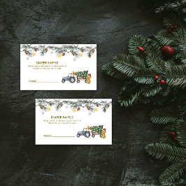 X'mas Tree Tractor Bear Diaper Raffle Baby Shower エンクロージャーカード