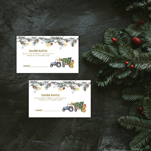X'mas Tree Tractor Bear Diaper Raffle Baby Shower エンクロージャーカード