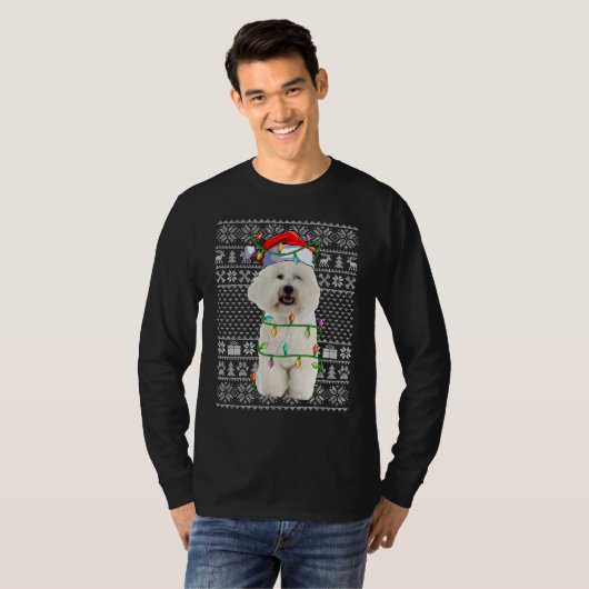Xmas Ugly Sweater Style Santa Bichon Frise Dog Chr Tシャツ (正面フル)