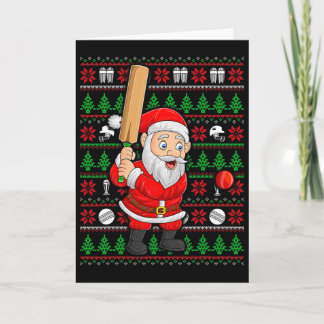 Xmas Ugly Sweater Style Santa Playing Cricket Chri カード