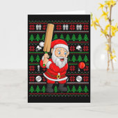Xmas Ugly Sweater Style Santa Playing Cricket Chri カード (黄色い花)