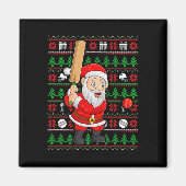 Xmas Ugly Sweater Style Santa Playing Cricket Chri マグネット (正面)