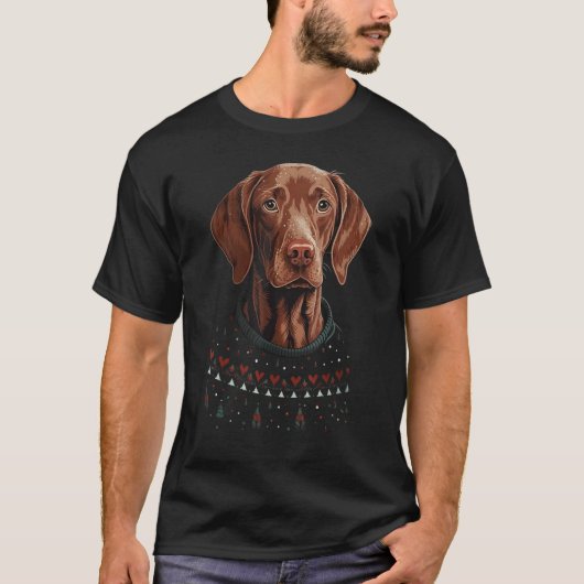 Xmas Vizsla Santa on Christmas Vizsla Tシャツ (正面)
