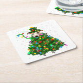 Xmas Whippet Christmas Tree |Christmas Lights Xmas スクエアペーパーコースター (アングル)