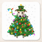Xmas Whippet Christmas Tree |Christmas Lights Xmas スクエアペーパーコースター (正面)
