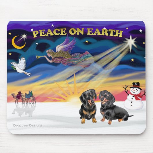 XmasSunrise-Two+black+Dachshunds マウスパッド (正面)