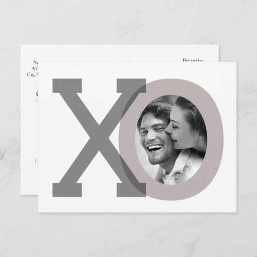 XOグレーの結婚日付救写真はがき 案内ポストカード (正面/裏面)