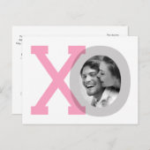 XOグレーピンク結婚の日救付き写真はがき 案内ポストカード (正面/裏面)