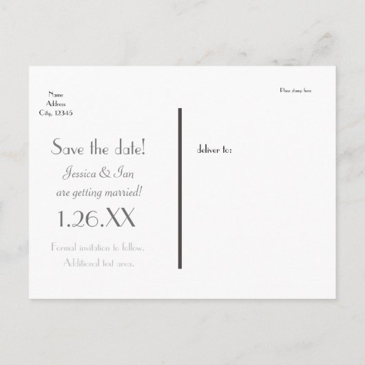 XOグレーピンク結婚の日救付き写真はがき 案内ポストカード (裏面)