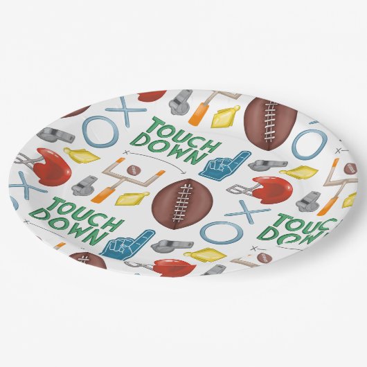 XOサッカーシーズンのタッチダウン最初のダウンテールゲート ペーパープレート (アングル)