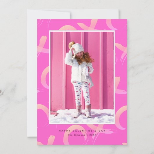 XOパターンネオンピンク写真バレンタインデーのカード 招待状 (正面)
