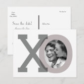 XO グレー 結婚式 Save Date フォト ポストカード (正面/裏面)