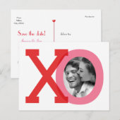 XO 赤い結婚式のバレンタイン Save Date フォトポストカード 案内ポストカード (正面/裏面)