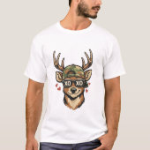 XO Deer in Camouflage Hat – Funny Valentine Design Tシャツ (正面)