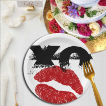 XO XOキスmeレトロ紙プレート/ BBQ,おもしろいパーティー