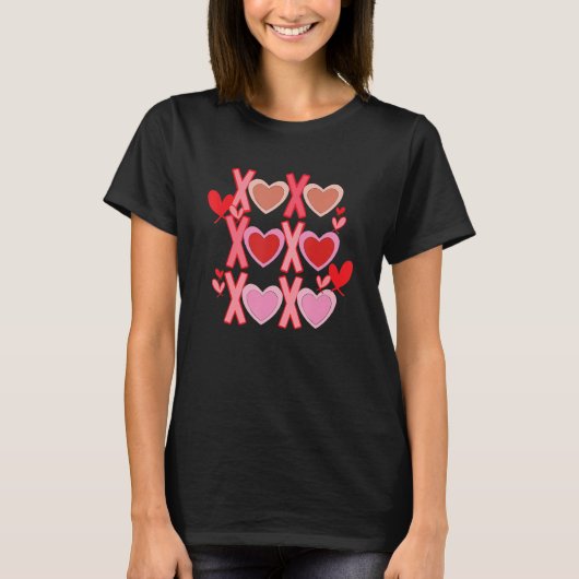 XO XO バレンタイン 愛 ハート レトロ バレンタインデー Tシャツ (正面)