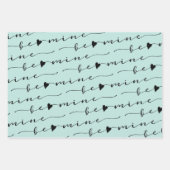 XO XO Be Mine Mint & Black書道バレンタイン ラッピングペーパーシート (正面3)