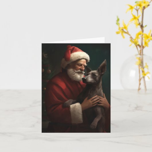 Xoloitzcuintliとサンタクロースフェスティバルクリスマス カード (黄色い花)