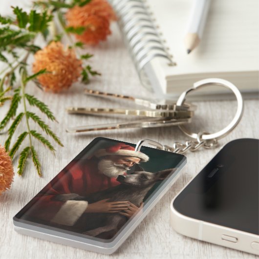 Xoloitzcuintliとサンタクロースフェスティバルクリスマス キーホルダー (正面右)