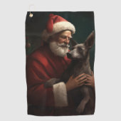 Xoloitzcuintliとサンタクロースフェスティバルクリスマス ゴルフタオル (正面)