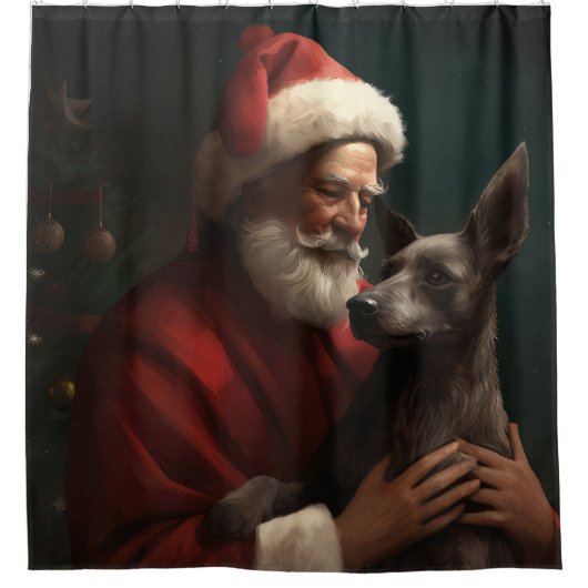 Xoloitzcuintliとサンタクロースフェスティバルクリスマス シャワーカーテン (正面)
