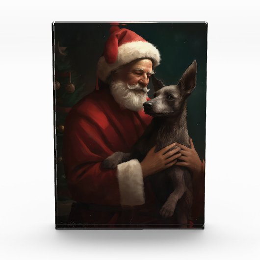 Xoloitzcuintliとサンタクロースフェスティバルクリスマス フォトブロック (正面)
